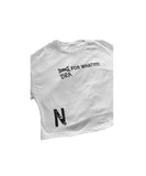 N3VRMND “For What?!?!” White Women’s Flared Cropped Tee