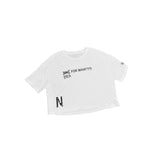 N3VRMND “For What?!?!” White Women’s Flared Cropped Tee